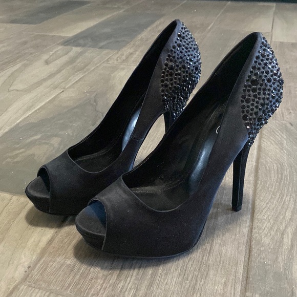Black ALDO sparkle open toe pumps. Size 6.5. - Picture 1 of 4